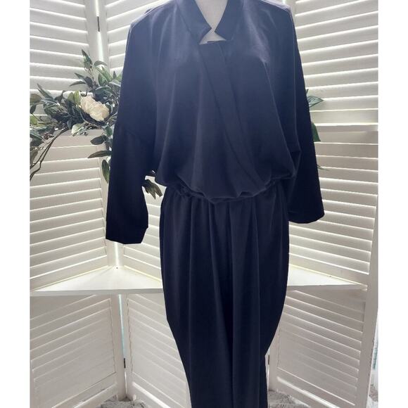 FASHION NOVA TIE WAIST LONG BLACK ROMPER 1X - Picture 1 of 6